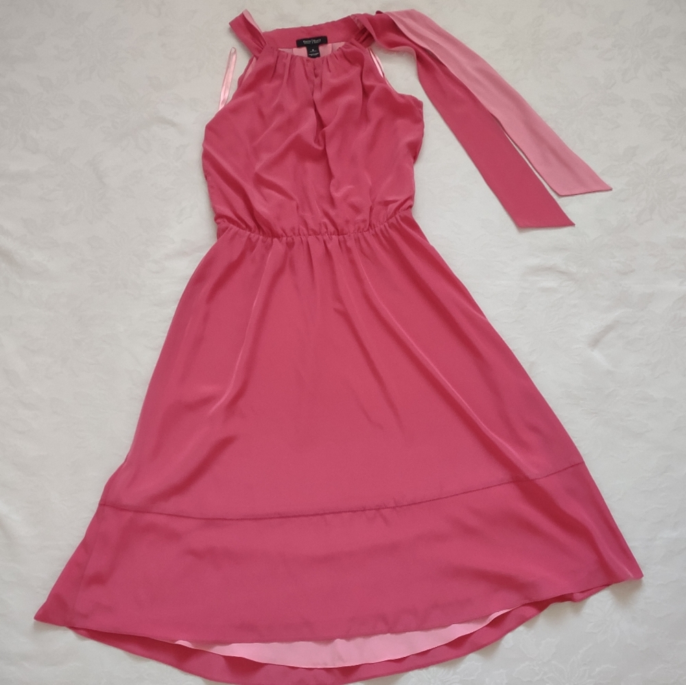 WHBM raspberry pink neck tie keyhole chiffon flare halter